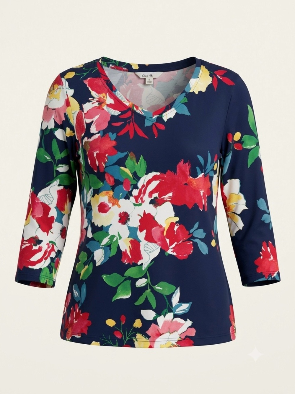 The Pioneer Woman Floral Stretch Knit V-Neck Crop Sleeve Top Size Medium